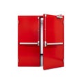 Red Double Emergency Exit Doors with Push Bars on White Background double doors Royalty Free Stock Photo