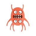 Red Double Faces Aggressive Malignant Bacteria Monster With Sharp Teeth Cartoon Vector Illustration