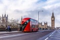 Red doubledecker on Westminster bridge