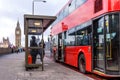 Red doubledecker on Westminster bridge