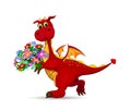 Red dragon with a bouquet of flowers