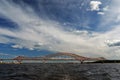 Red Dragon bridge over Irtysh river, near Khanty-Mansiysk, Russia Royalty Free Stock Photo