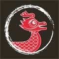 Red dragon chinese animal fantasy round frame dark background