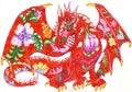 Red dragon floral art