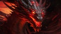 Red dragon head digital painting. Fantasy red dragon head - digital illustration. Generative AI Royalty Free Stock Photo