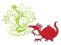 Red dragon illustration with design background