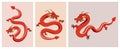 Red Dragon illustrations collection. Chinese new year 2024 year of the dragon - red traditional Chinese designs with