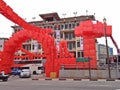 Red dragon sculpture - Chinatown, Singapore