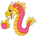 The red dragon spat out a ball of hot fire, doodle icon image kawaii