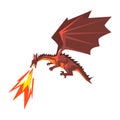 Red dragon spitting fire, mythical fire breathing animal vector Illustration on a white background Royalty Free Stock Photo