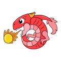 Red dragon is spitting fireball, doodle icon image kawaii Royalty Free Stock Photo