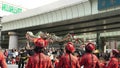 The red dragon on the streets during the Nihonbashi-Kyobashi Matsuri festival in Tokyo Japan