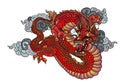 Red dragon tattoo Japanese style. Royalty Free Stock Photo