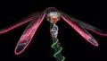 Red dragonfly on its perch, macro photo of this gracious and fragile predator with wide wings and big faceted eyes, nature scene