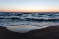 Red dramatic sunset on the sea beach Royalty Free Stock Photo