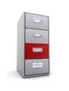 Red drawer in filing cabinet