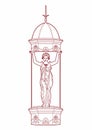 Red drawing of a caryatid