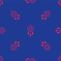 Red Dream catcher with feathers icon isolated seamless pattern on blue background. Vector Royalty Free Stock Photo