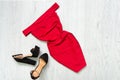 Red dress and black shoes. Fashionable concept Royalty Free Stock Photo