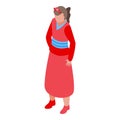 Red dress lady icon isometric vector. Celebration narrative