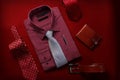 Red dress shirt on the red leather Royalty Free Stock Photo