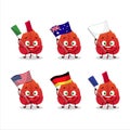 Red dried leaves cartoon character bring the flags of various countries
