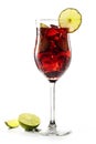 Red drink, transparent mixed cocktail from cherries, berries, ice and lime, with or without alcohol, isolated on white Royalty Free Stock Photo