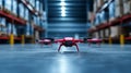 Red Drone Fleet Warehouse Inventory Survey Efficient inventory management automated warehouse processes aerial surveying