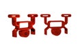 Red Drone flying icon isolated on transparent background. Quadrocopter with video and photo camera symbol.