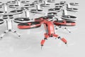 Red drone leading white drones on white background 3D rendering Royalty Free Stock Photo