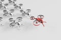 Red drone leading white drones on white background 3D rendering Royalty Free Stock Photo