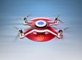 Red drone, a quadrocopter for racing flying in the sky