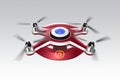 Red drone, a quadrocopter for racing on gray background