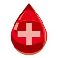 Red drop of blood with cross icon, cartoon style Royalty Free Stock Photo