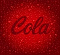 Dark red background with many sparkling bubbles. Cola background with many fresh drops.