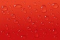 Red drops abstract background. Condensate on glass in close up. Royalty Free Stock Photo