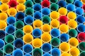 Top view of primary colors of mix color cups for artist painting. Royalty Free Stock Photo