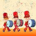 Red drummers concept background, cartoon style