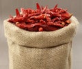 Red dry chillies bag Royalty Free Stock Photo