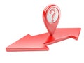 Red dual direction arrow with question symbol and Map pointer