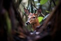 red duiker camouflaged in a thicket Royalty Free Stock Photo