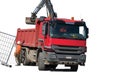RED dump truck with excavator Royalty Free Stock Photo