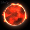 Red Dwarf Star realistic planet is isolated on the cosmic sky in the darkness of the galaxy. Royalty Free Stock Photo