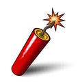 Red dynamite stick icon with burning explosive fuse and halftones isolated on white background Royalty Free Stock Photo