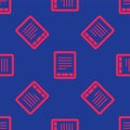 Red E-Book reader icon isolated seamless pattern on blue background. Vector Royalty Free Stock Photo