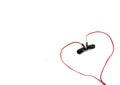 Red earphone setting in heart shape and spacing for caption