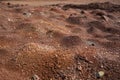 Red earth or soil background. Tropical laterite soil background of red clay. Dry Orange surface, Picture of natural disaster.