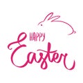 Dark red card. Design template banner Happy Easter. Silhouettes of rabbit, simple decoration. Square card with logo for spring ha