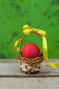 Red easter egg in basket Royalty Free Stock Photo