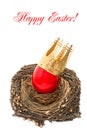 Red easter egg with golden crown decoration